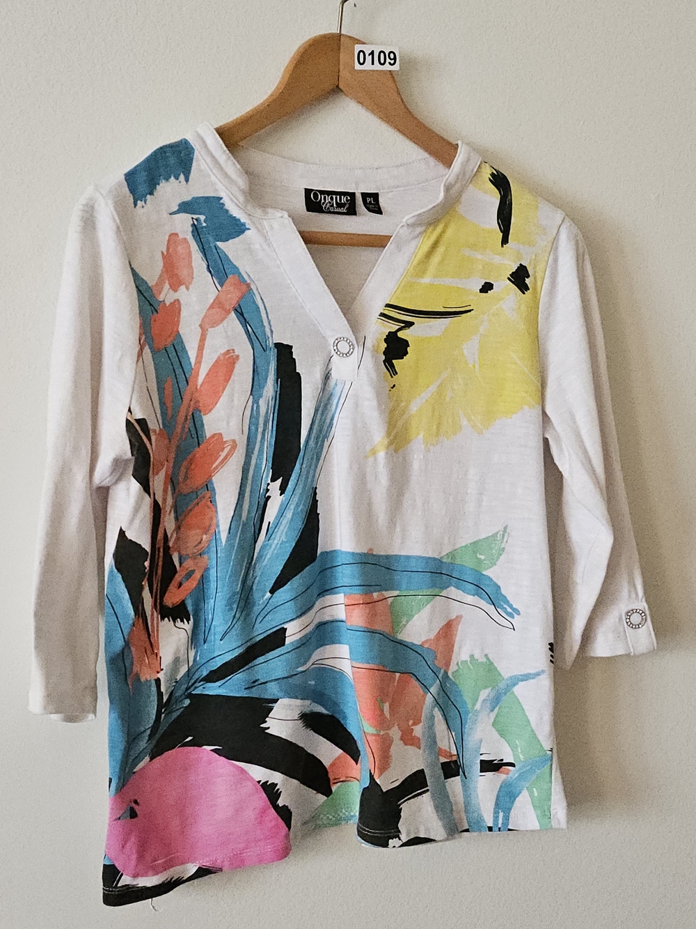 Onque Casuals White Top with Yellow Accent